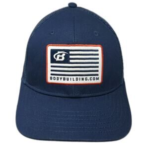 Bodybuilding Trucker Hat Blue One Size Snapback Mesh American Flag Underbrim